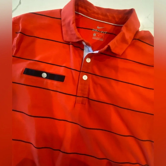 NIKE Dri-Fit Men’s Short Sleeve Polo Striped Medium Red&Navy - Picture 8 of 13